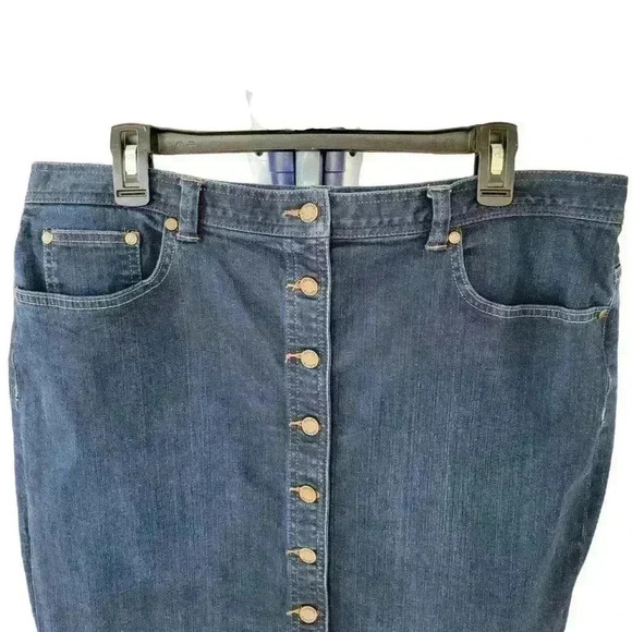 Chaps Ralph Lauren Denim Jean Skirt Button Front Pockets Blue Stretch Size 14 - Picture 2 of 7